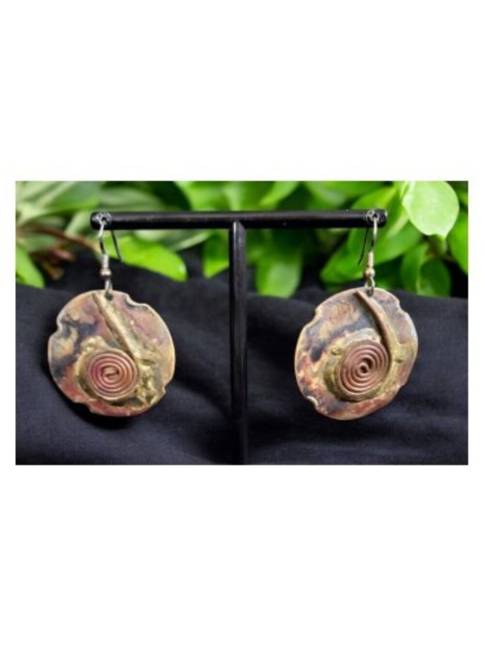 Oxidized Copper Round Dangle Earrings